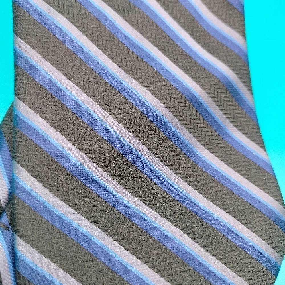 Bellissima Cravatte Rep Black Blue Striped Silk Cashmere Men’s Necktie Tie